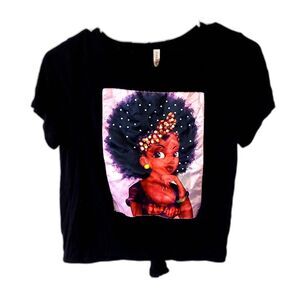 Afro Girl Graphic Crop Top Medium Black Tee